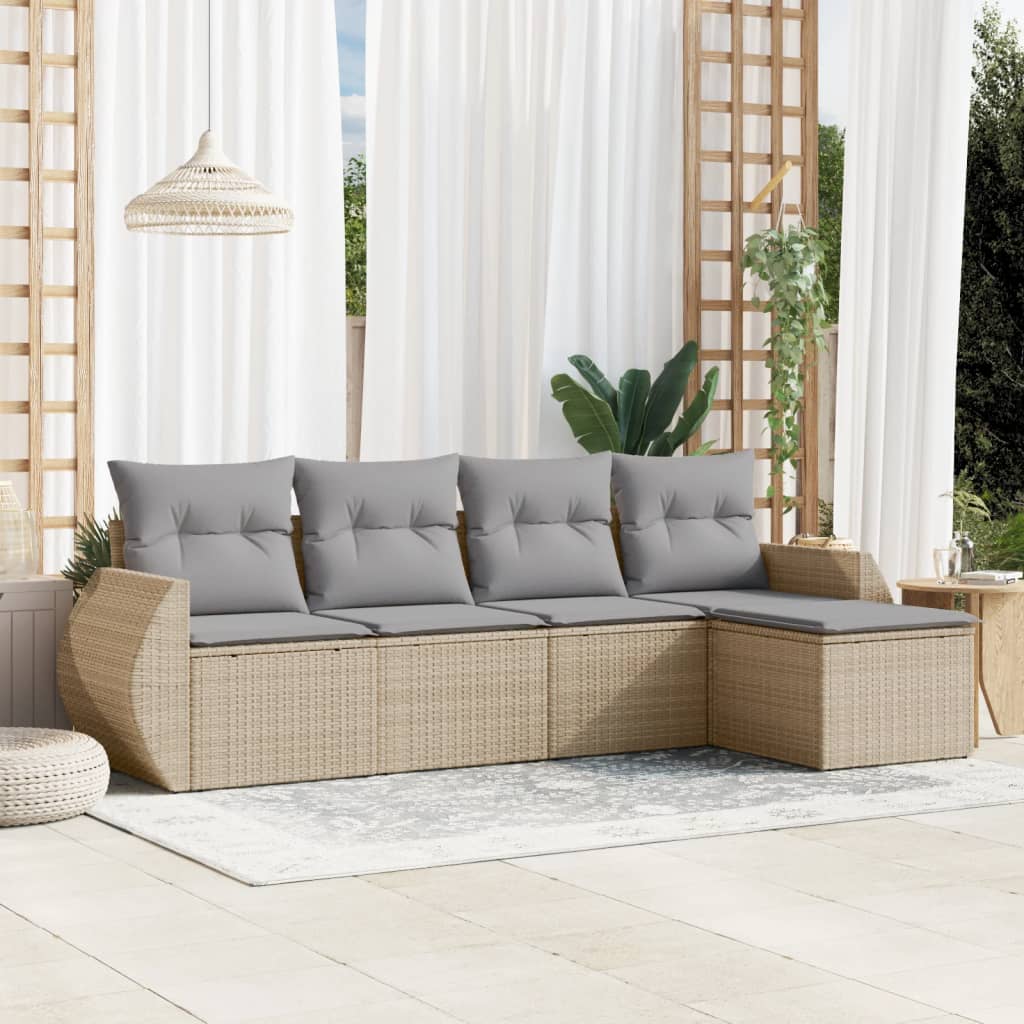 5-tlg. Garten-Sofagarnitur mit Kissen Beige Poly Rattan