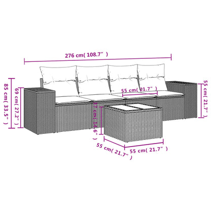 5-tlg. Garten-Sofagarnitur mit Kissen Hellgrau Poly Rattan