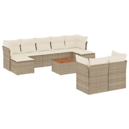 10-tlg. Garten-Sofagarnitur mit Kissen Beige Poly Rattan