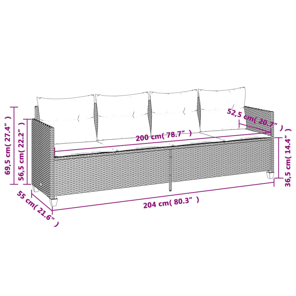 5-tlg. Garten-Sofagarnitur mit Kissen Hellgrau Poly Rattan