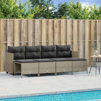 5-tlg. Garten-Sofagarnitur mit Kissen Hellgrau Poly Rattan