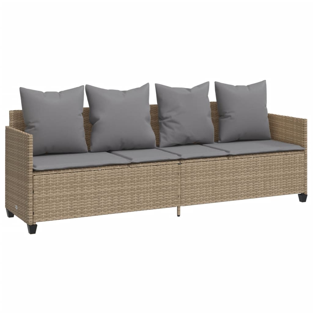 5-tlg. Garten-Sofagarnitur mit Kissen Beige Poly Rattan