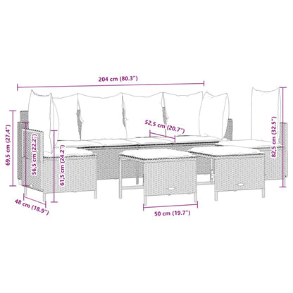 5-tlg. Garten-Sofagarnitur mit Kissen Beige Poly Rattan