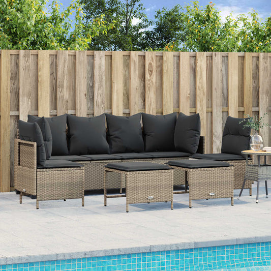 5-tlg. Garten-Sofagarnitur mit Kissen Hellgrau Poly Rattan