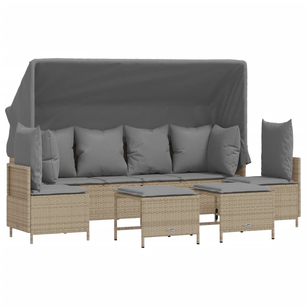 5-tlg. Garten-Sofagarnitur mit Kissen Beige Poly Rattan