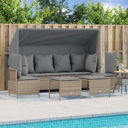 5-tlg. Garten-Sofagarnitur mit Kissen Beige Poly Rattan