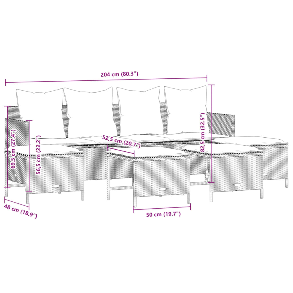 5-tlg. Garten-Sofagarnitur mit Kissen Beige Poly Rattan