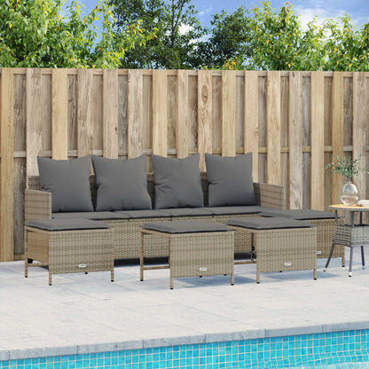 5-tlg. Garten-Sofagarnitur mit Kissen Beige Poly Rattan