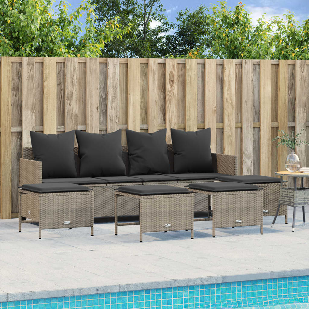 5-tlg. Garten-Sofagarnitur mit Kissen Hellgrau Poly Rattan