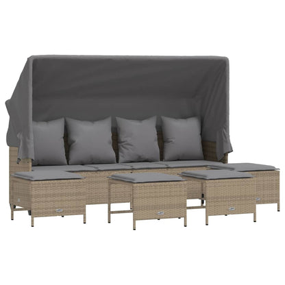 5-tlg. Garten-Sofagarnitur mit Kissen Beige Poly Rattan