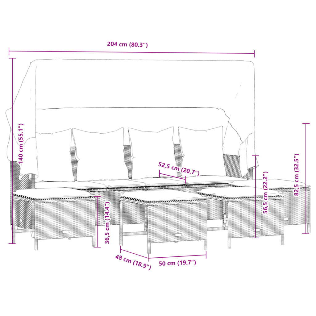 5-tlg. Garten-Sofagarnitur mit Kissen Hellgrau Poly Rattan