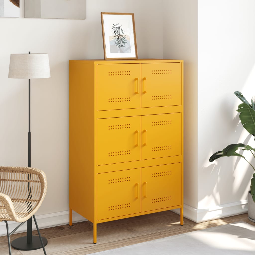 Buffet haut jaune moutarde 68x39x113 cm en acier