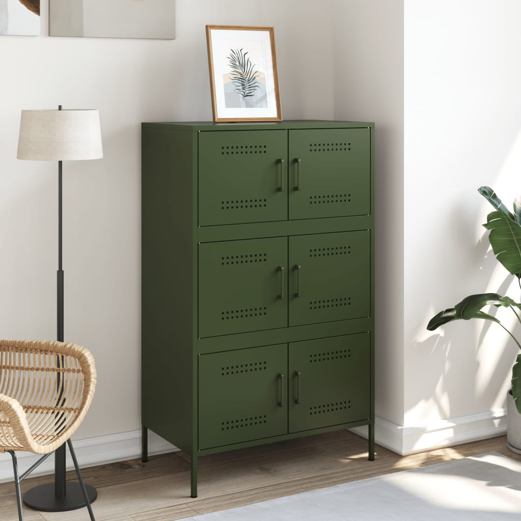 Buffet haut vert olive 68x39x113 cm en acier