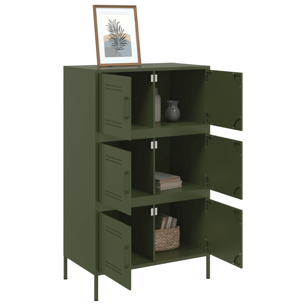 Buffet haut vert olive 68x39x113 cm en acier