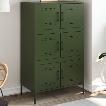 Buffet haut vert olive 68x39x113 cm en acier