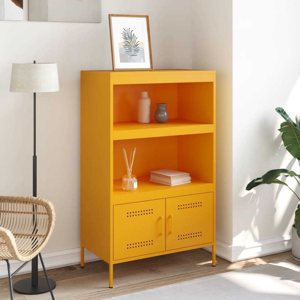 Buffet haut jaune moutarde 68x39x113 cm en acier