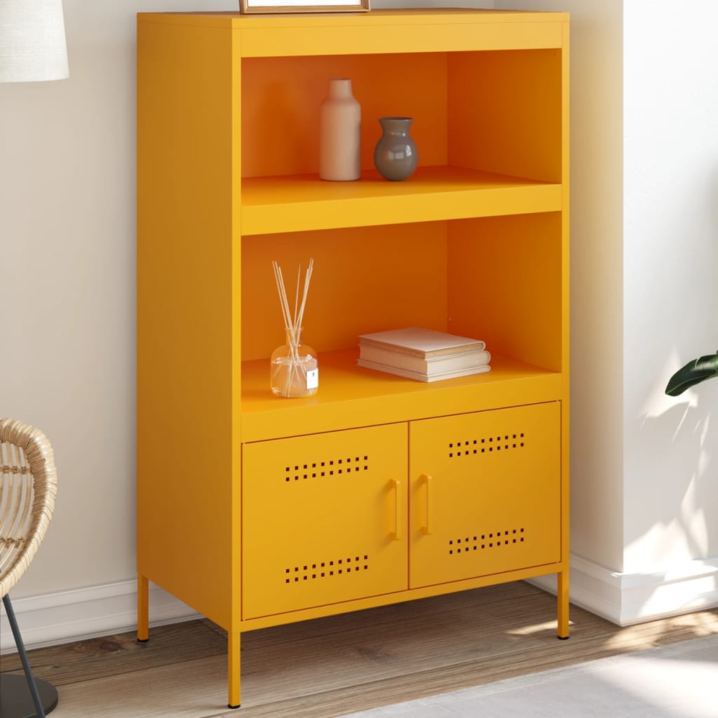 Buffet haut jaune moutarde 68x39x113 cm en acier