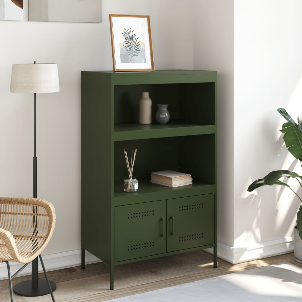 Buffet haut vert olive 68x39x113 cm en acier