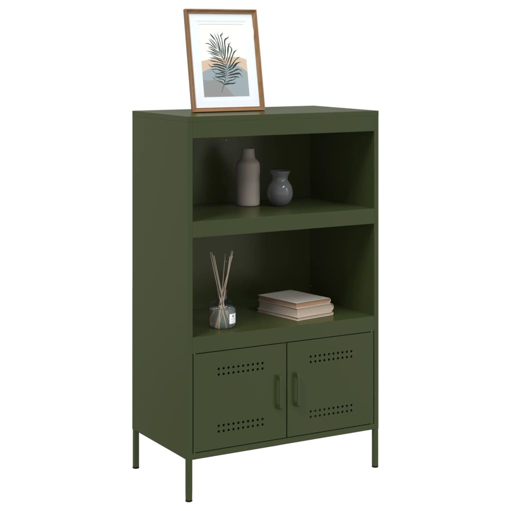 Buffet haut vert olive 68x39x113 cm en acier