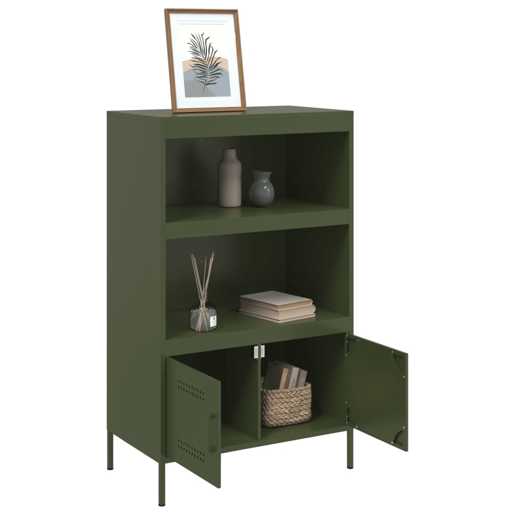 Buffet haut vert olive 68x39x113 cm en acier