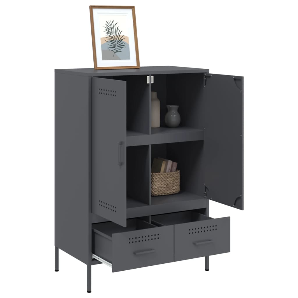 Buffet haut anthracite 68x39x101,5 cm en acier laminé à froid