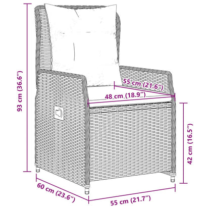 3-tlg. Bistro-Set mit Kissen Grau Poly Rattan