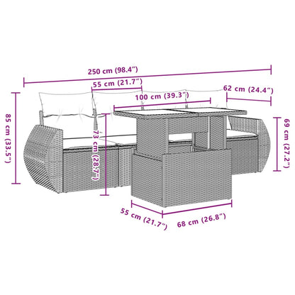 5-tlg. Garten-Sofagarnitur mit Kissen Hellgrau Poly Rattan