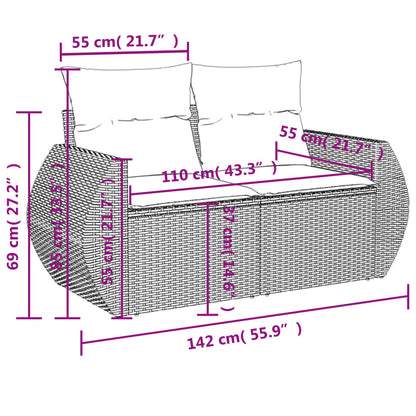 5-tlg. Garten-Sofagarnitur mit Kissen Hellgrau Poly Rattan