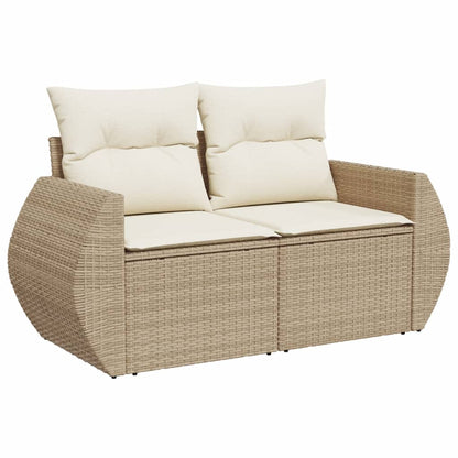 10-tlg. Garten-Sofagarnitur mit Kissen Beige Poly Rattan