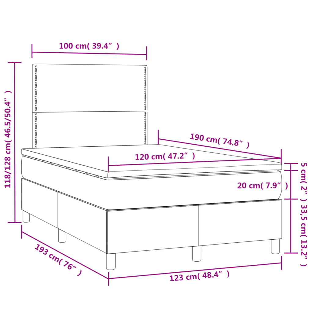 Boxspringbett mit Matratze & LED Creme 120x190 cm Stoff