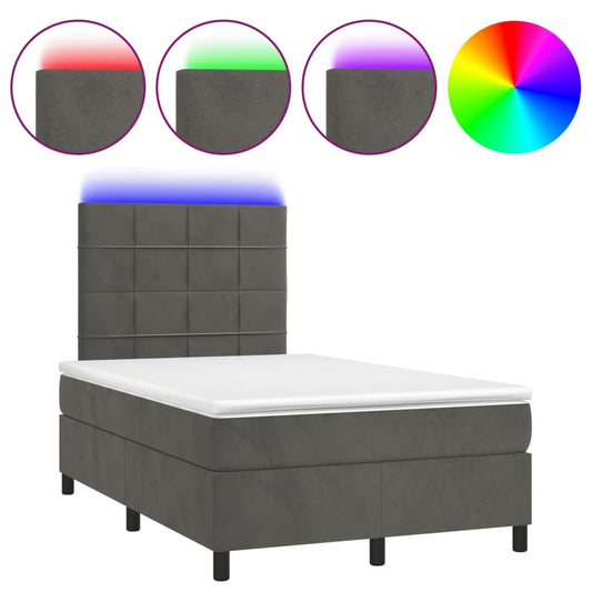 Boxspringbett mit Matratze & LED Dunkelgrau 120x190 cm Samt