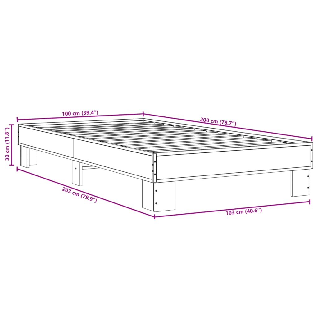 Bettgestell Schwarz 100x200 cm Holzwerkstoff und Metall