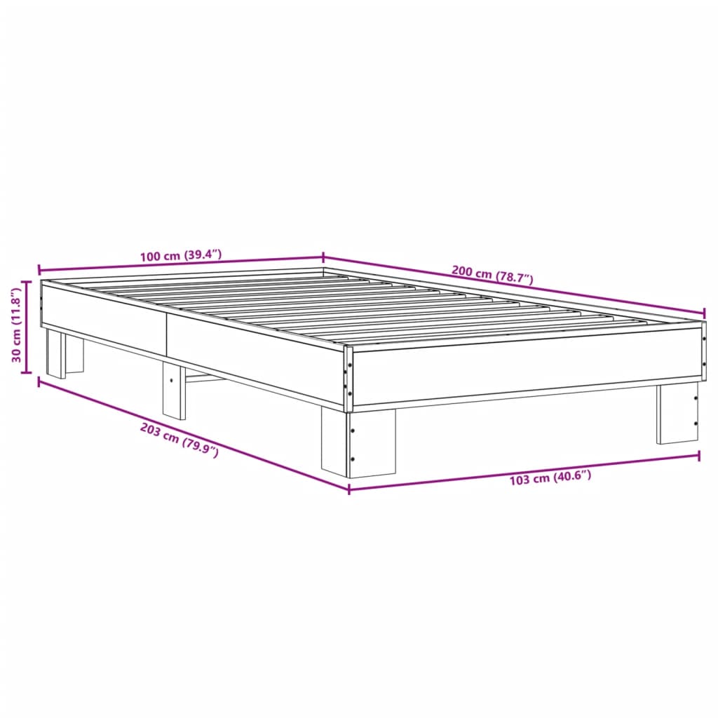 Bettgestell Grau Sonoma 100x200 cm Holzwerkstoff und Metall