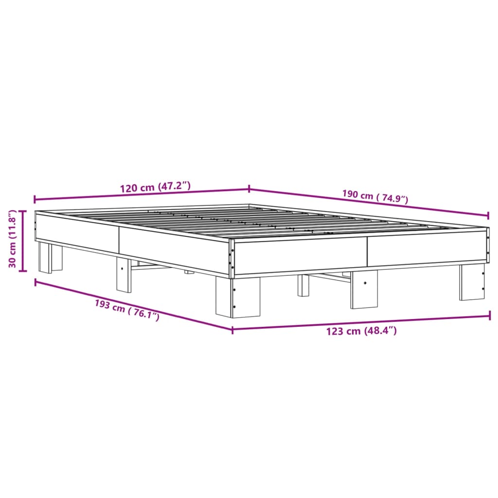 Bettgestell Braun Eichen-Optik 120x190 cm Holzwerkstoff Metall