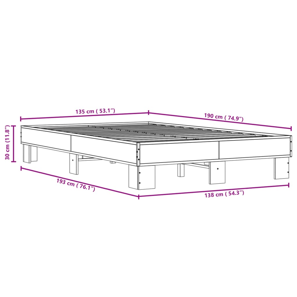 Bettgestell Schwarz 135x190 cm Holzwerkstoff und Metall