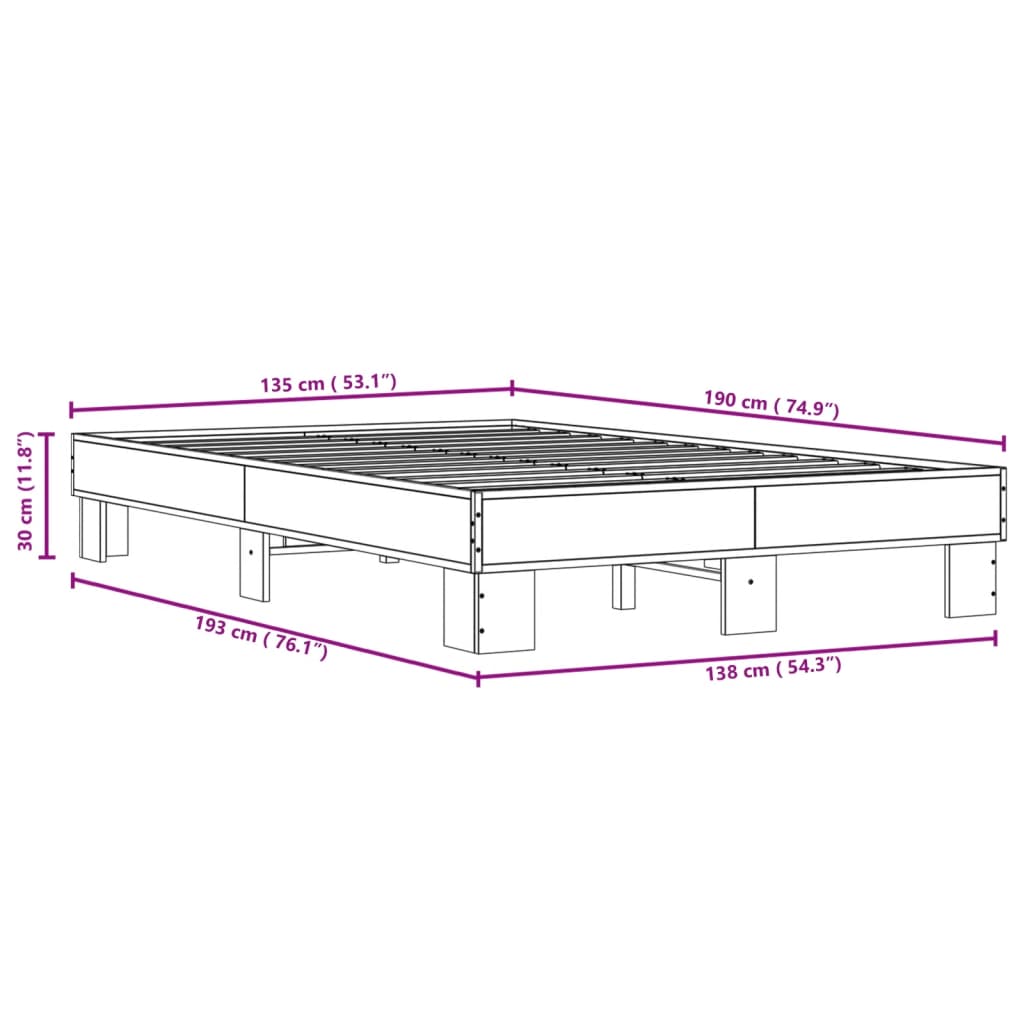 Bettgestell Sonoma-Eiche 135x190 cm Holzwerkstoff und Metall