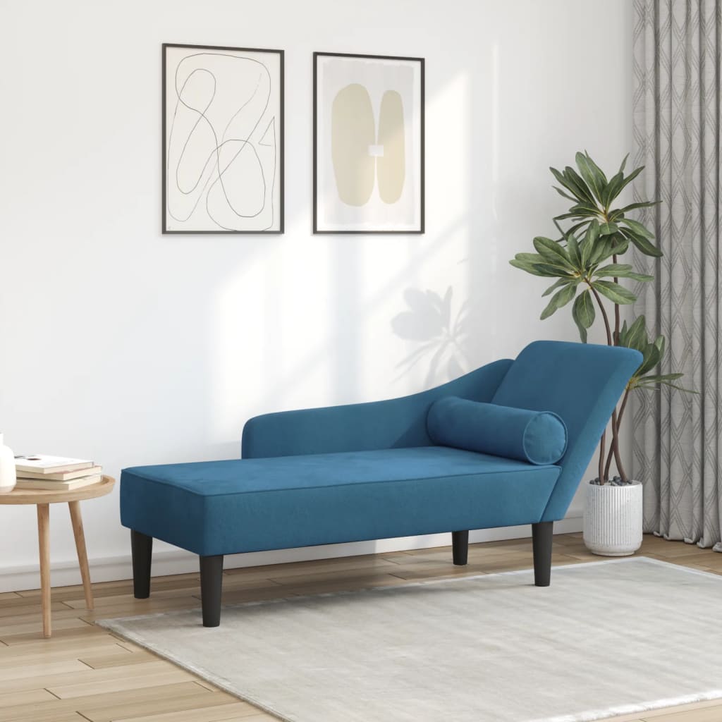 Chaiselongue mit Kissen Blau Samt