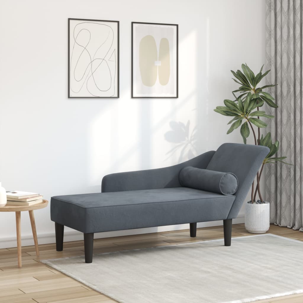 Chaiselongue mit Kissen Dunkelgrau Samt