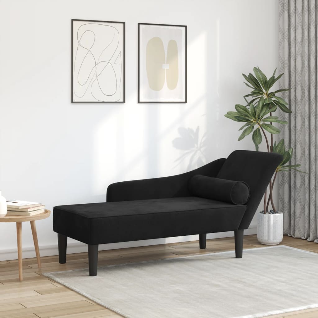 Chaiselongue mit Kissen Schwarz Samt