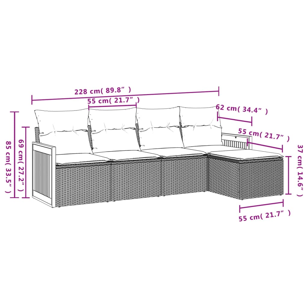 5-tlg. Garten-Sofagarnitur mit Kissen Beige Poly Rattan