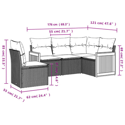 5-tlg. Garten-Sofagarnitur mit Kissen Beige Poly Rattan