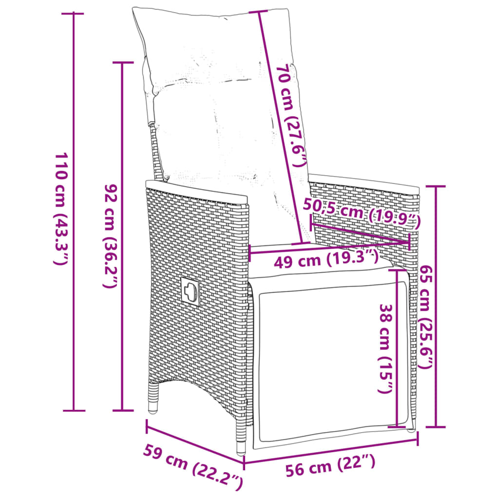 3-tlg. Garten-Bistro-Set mit Kissen Schwarz Poly Rattan