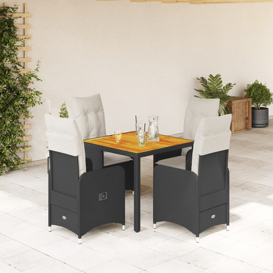 5-tlg. Garten-Bistro-Set mit Kissen Schwarz Poly Rattan