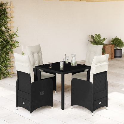 5-tlg. Garten-Bistro-Set mit Kissen Schwarz Poly Rattan