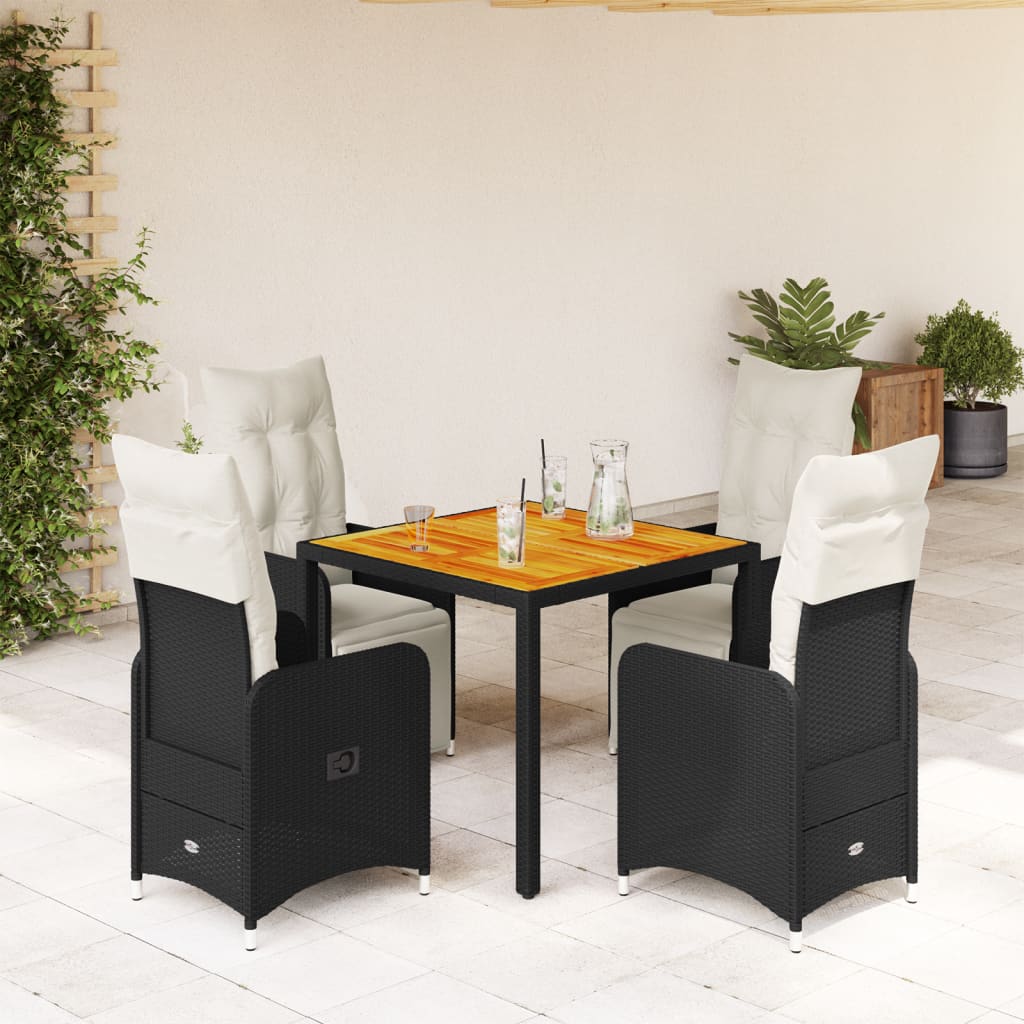 5-tlg. Garten-Bistro-Set mit Kissen Schwarz Poly Rattan