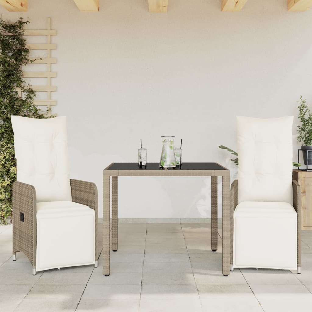 3-tlg. Garten-Bistro-Set mit Kissen Braun Poly Rattan