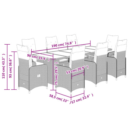 9-tlg. Garten-Bistro-Set mit Kissen Schwarz Poly Rattan