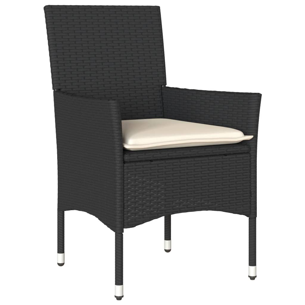 3-tlg. Bistro-Set mit Kissen Schwarz Poly Rattan und Glas