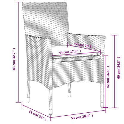 3-tlg. Bistro-Set mit Kissen Schwarz Poly Rattan und Glas