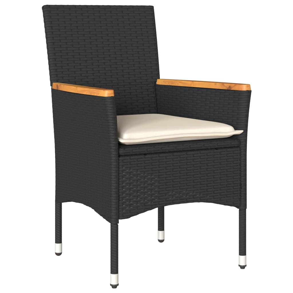 3-tlg. Bistro-Set mit Kissen Schwarz Poly Rattan und Glas